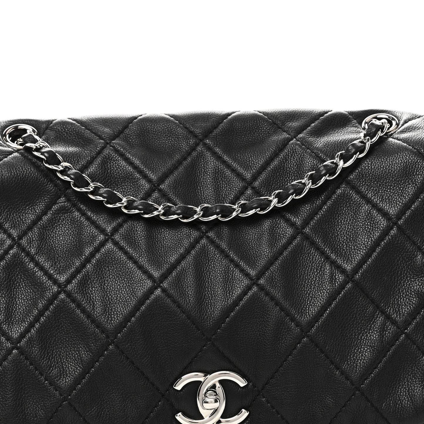 Calfskin Quilted CC Curvy Flap Black