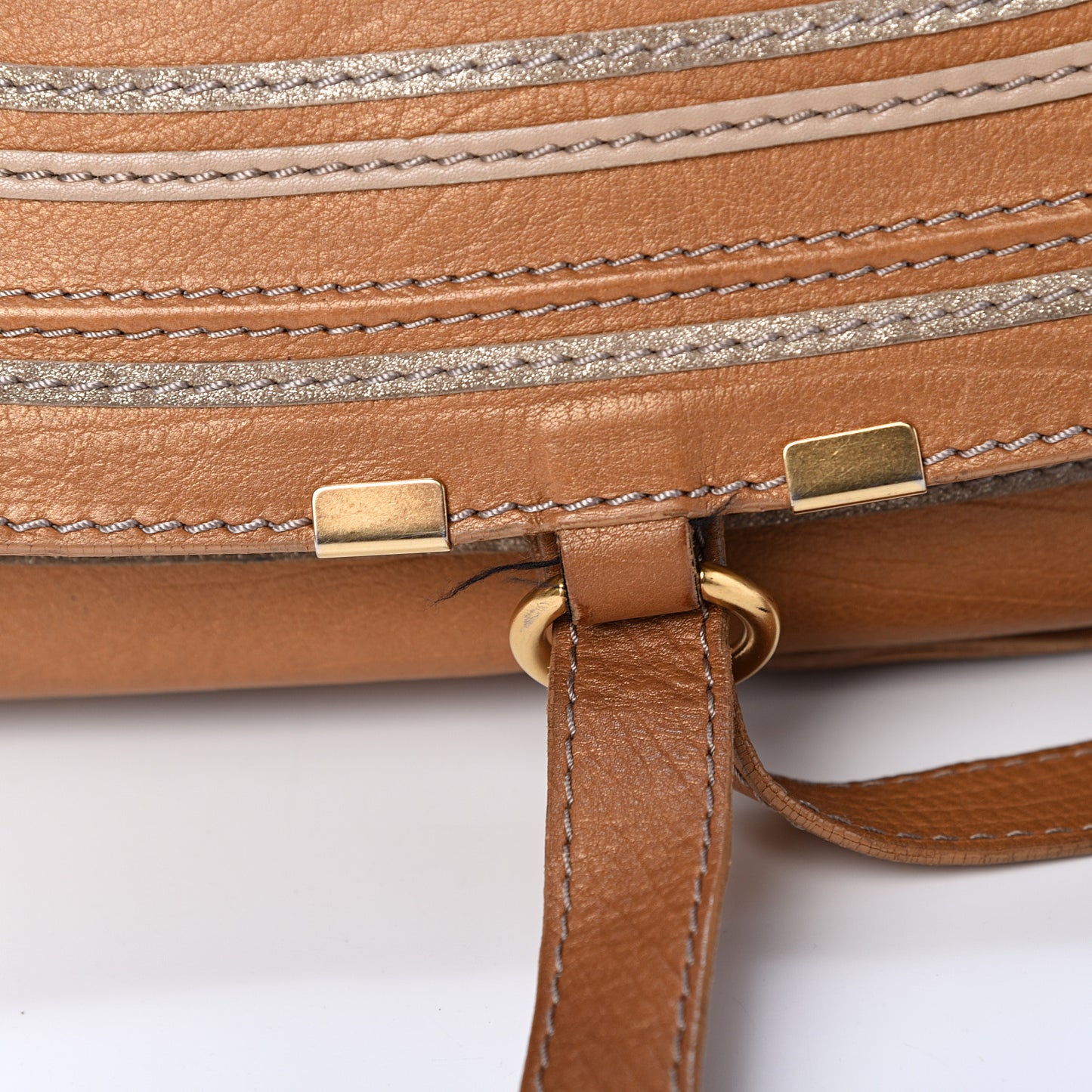 Metallic Calfskin Medium Marcie Satchel Brown