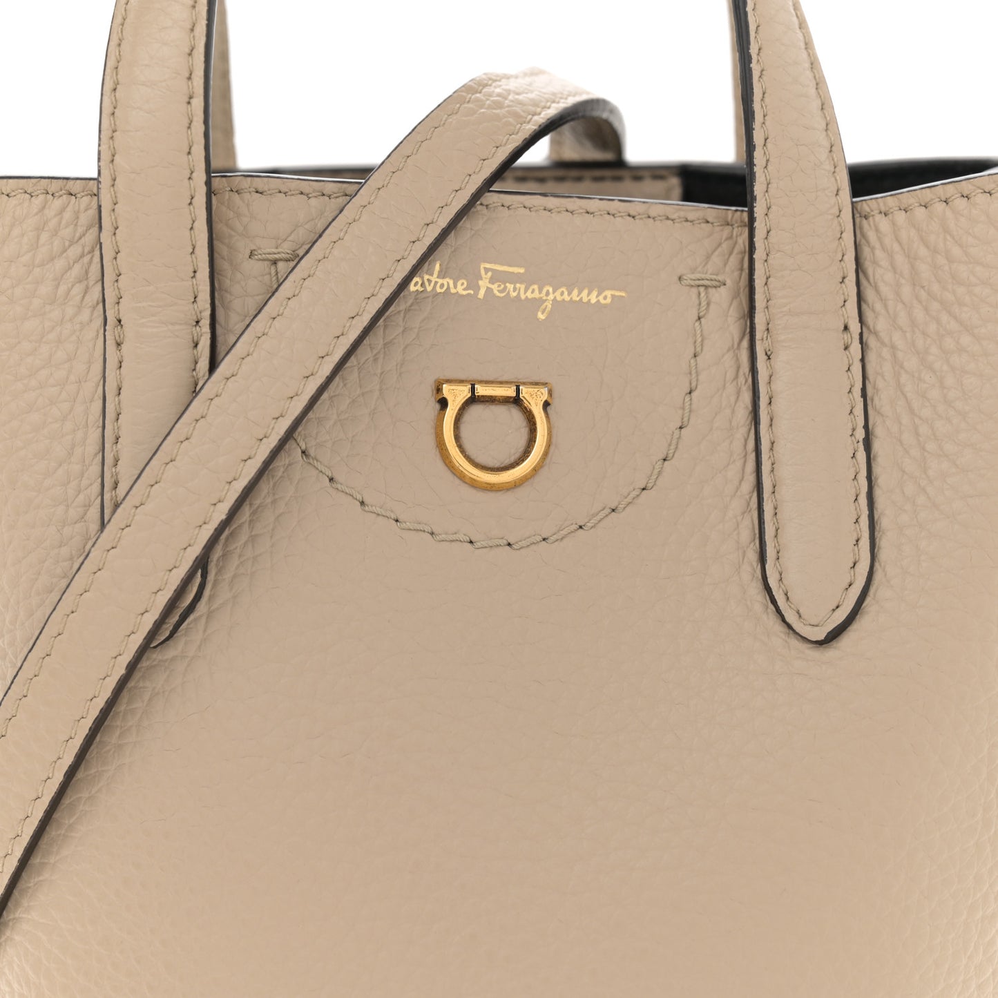 Tumbled Calfskin Gancini Mini Bag Beige