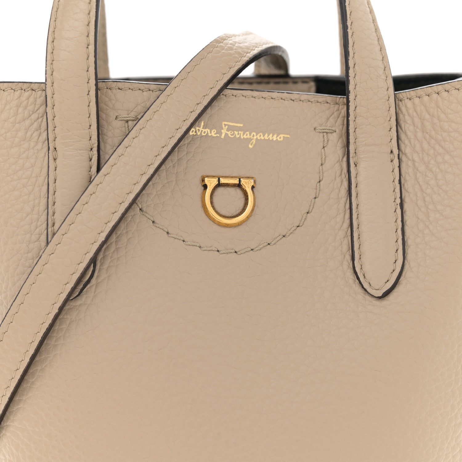 Salvatore Ferragamo Tumbled Calfskin Gancini Mini Bag Beige 7 of 10