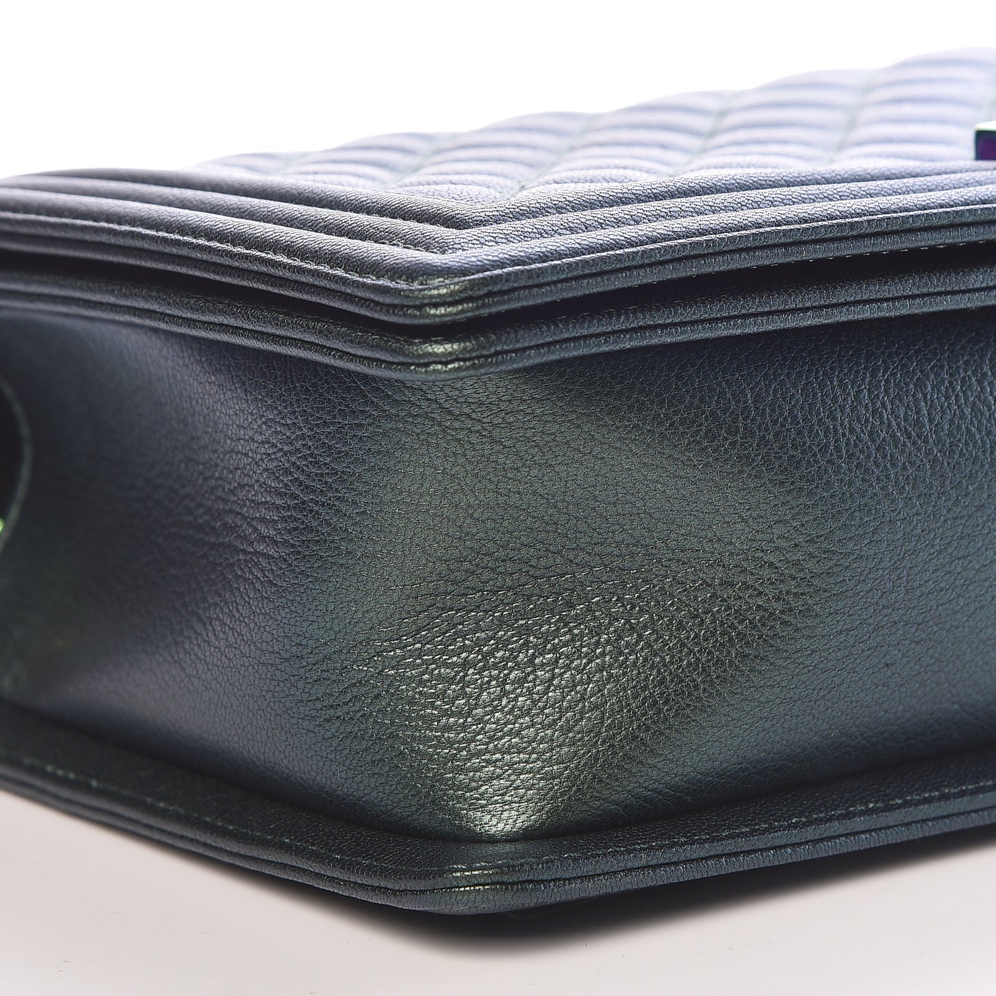 Iridescent Goatskin Quilted New Medium Boy Flap Green
