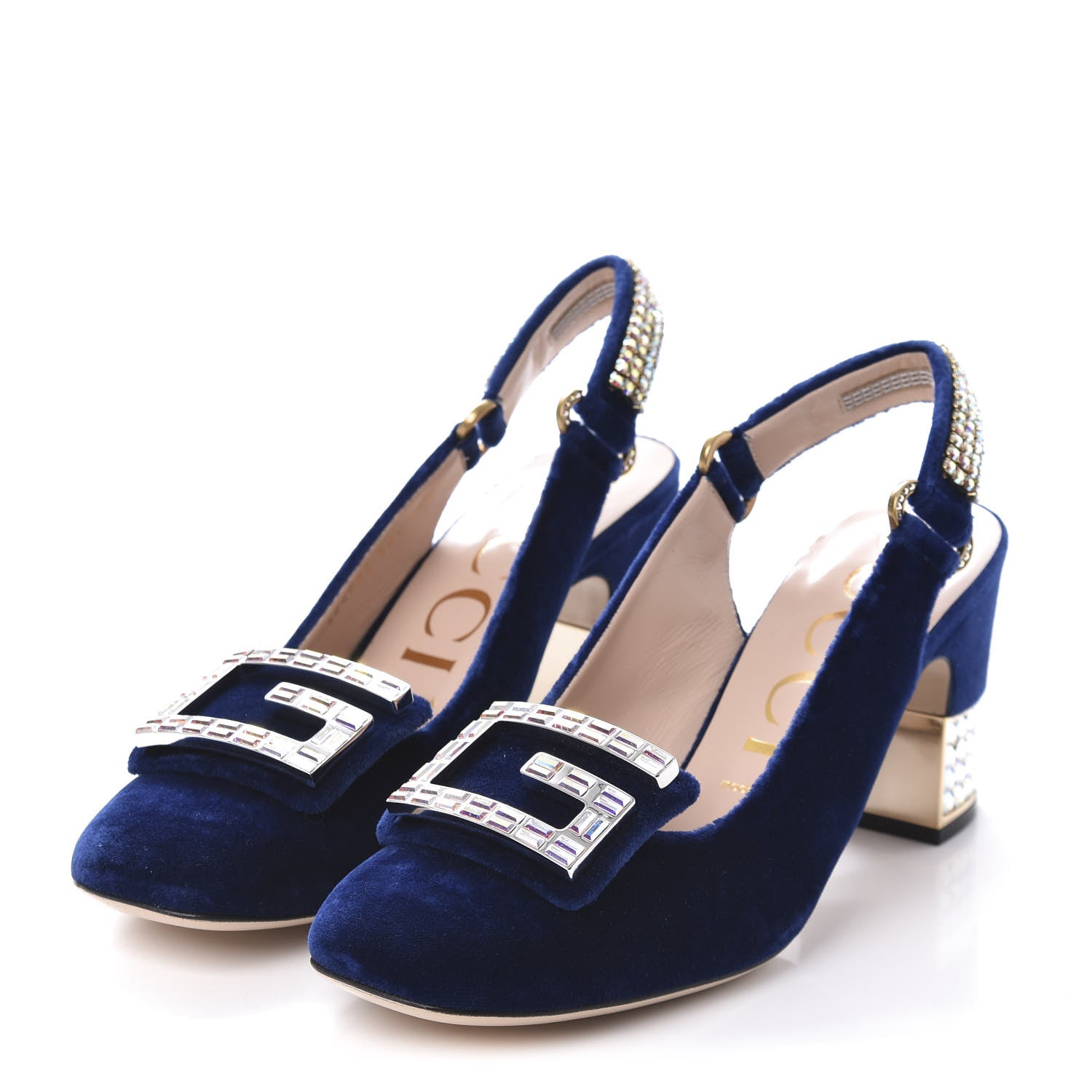 Gucci Velvet Crystal Square G Madelyn Slingbacks 38.5 Cobalt Blue 3 of 9