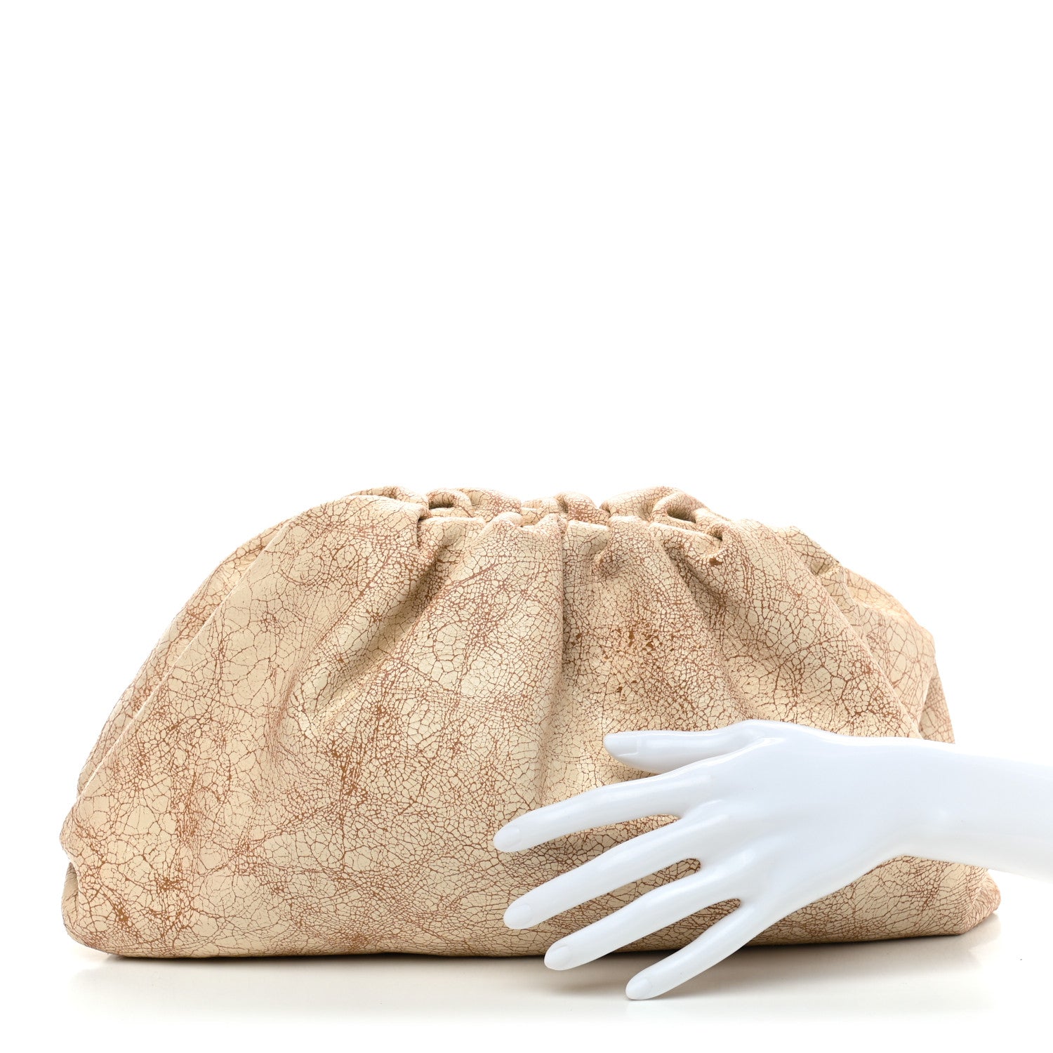Bottega Veneta Crackled Calfskin The Pouch Oversized Clutch Zabaione 2 of 9