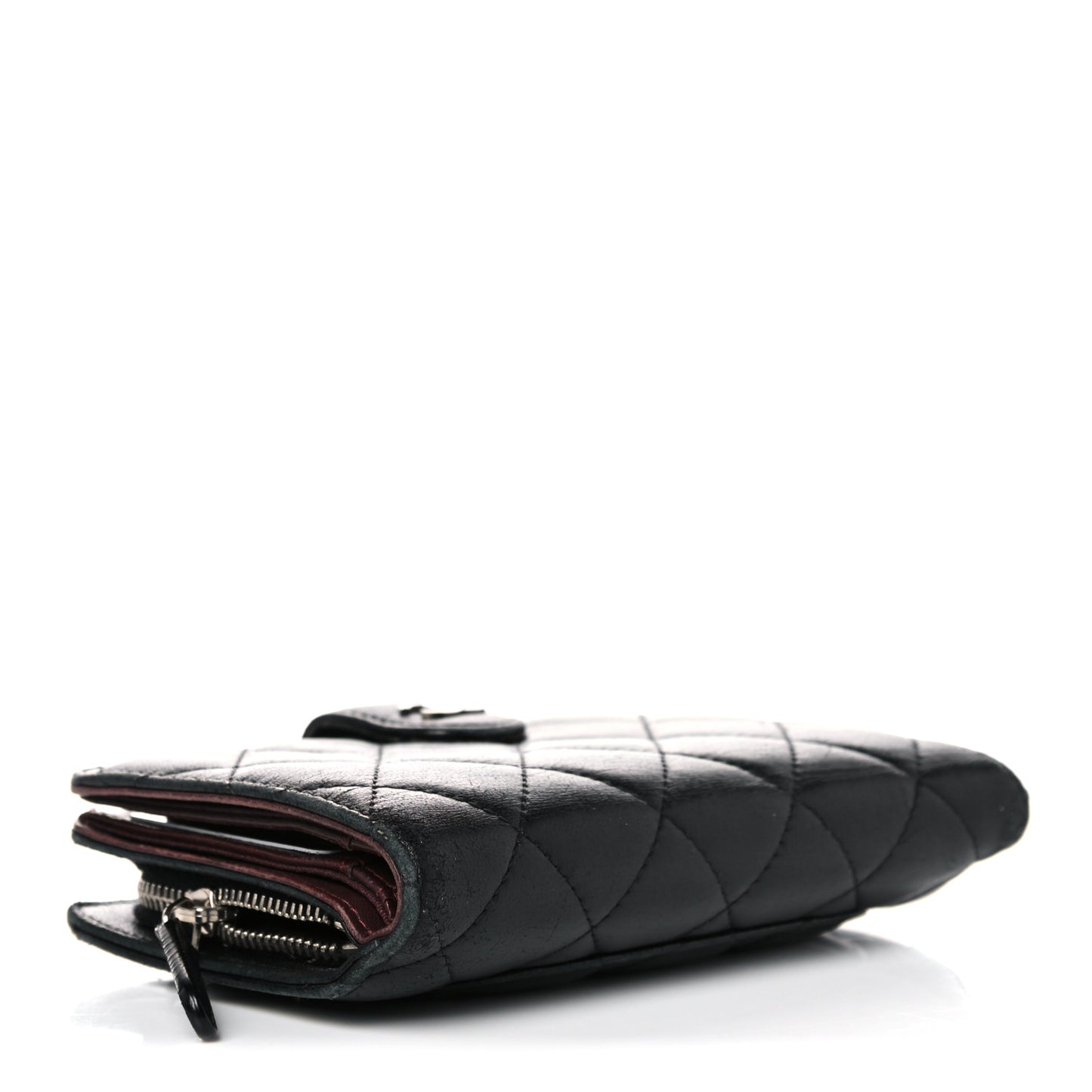Lambskin Quilted Zipped Pocket Wallet Black