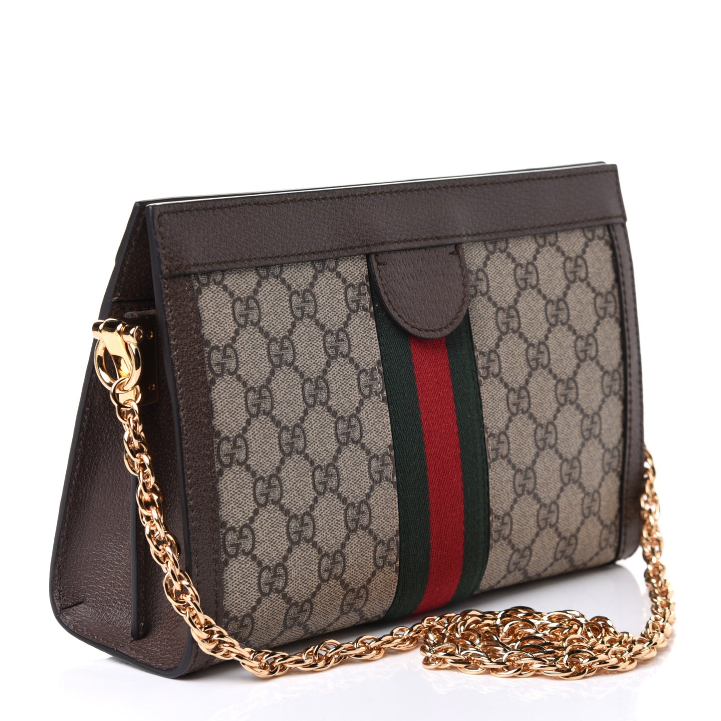 GG Supreme Monogram Web Small Ophidia Chain Shoulder Bag Brown