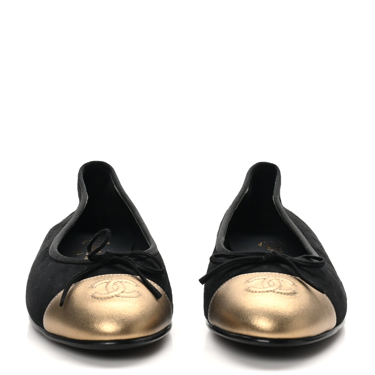 Chanel Suede Metallic Goatskin Cap Toe Ballerina Flats 38 Black Gold 3 of 10