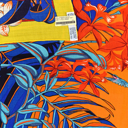 Hermes Cashmere Silk Flamingo Party Shawl 140 Vif Bleu Orange 3 of 3