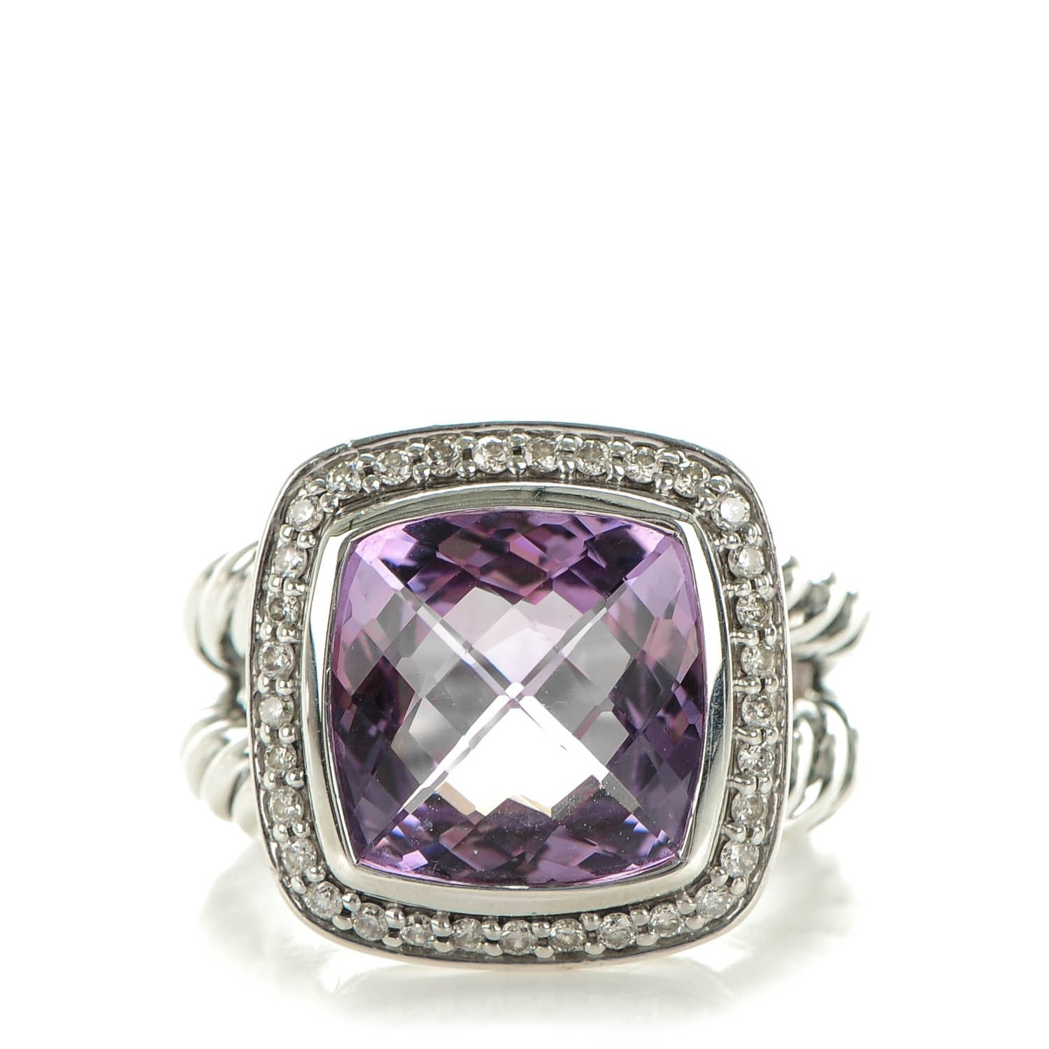 David Yurman Sterling Silver Diamond Amethyst 11mm Albion Ring 52 6 1 of 5