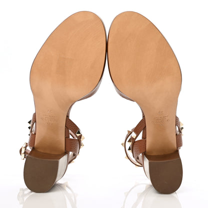 Valentino Garavani Pebbled Calfskin Rockstud Ankle Strap 60mm Sandals 39 Bright Cognac 5 of 7