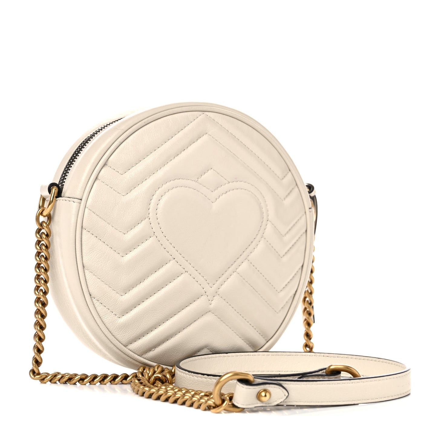 Calfskin Matelasse Mini GG Marmont Round Shoulder Bag White