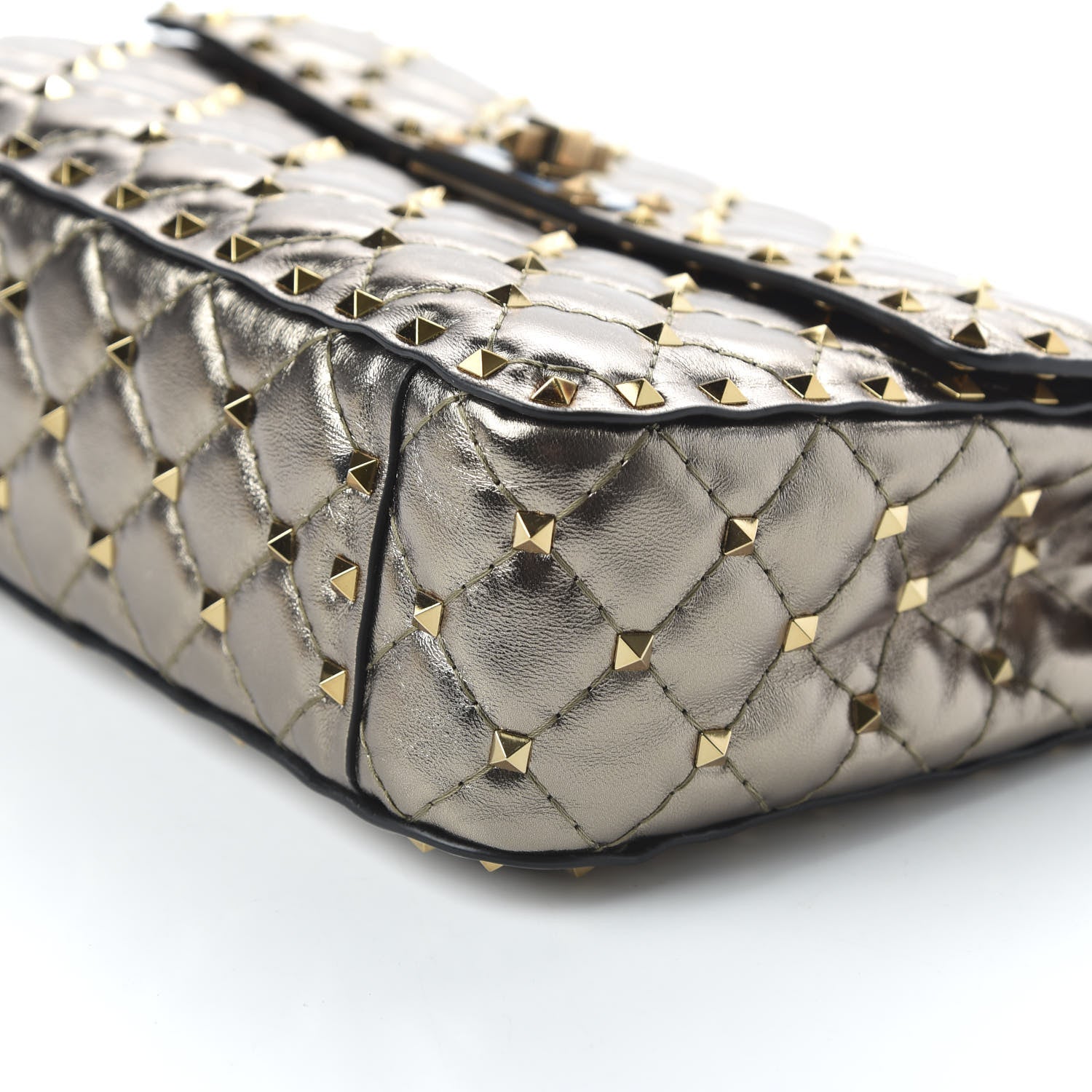 Valentino Garavani Metallic Lambskin Medium Rockstud Spike Shoulder Bag Sasso 7 of 9