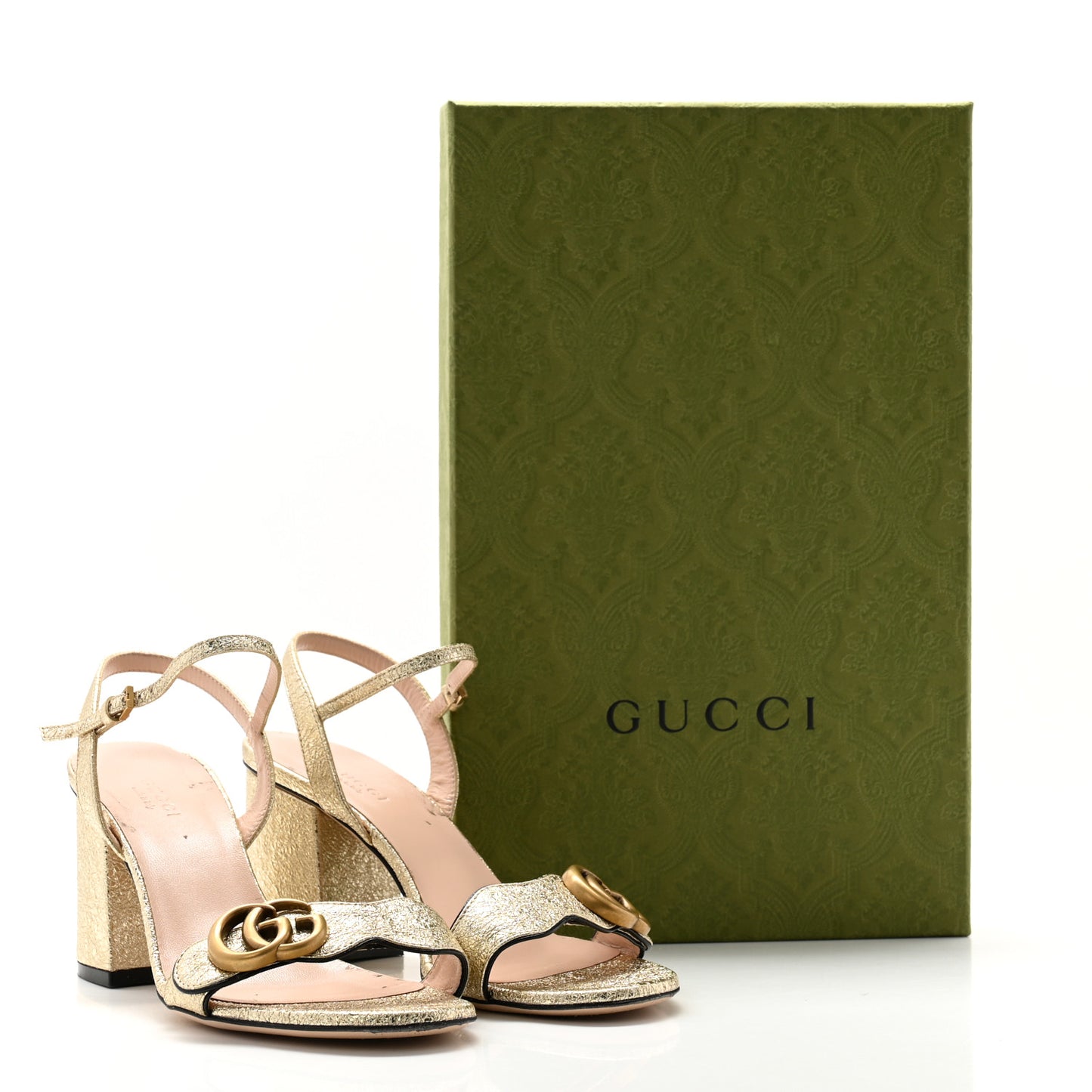 Galassia GG Marmont Ankle Wrap 75mm Sandals 36.5 Platino