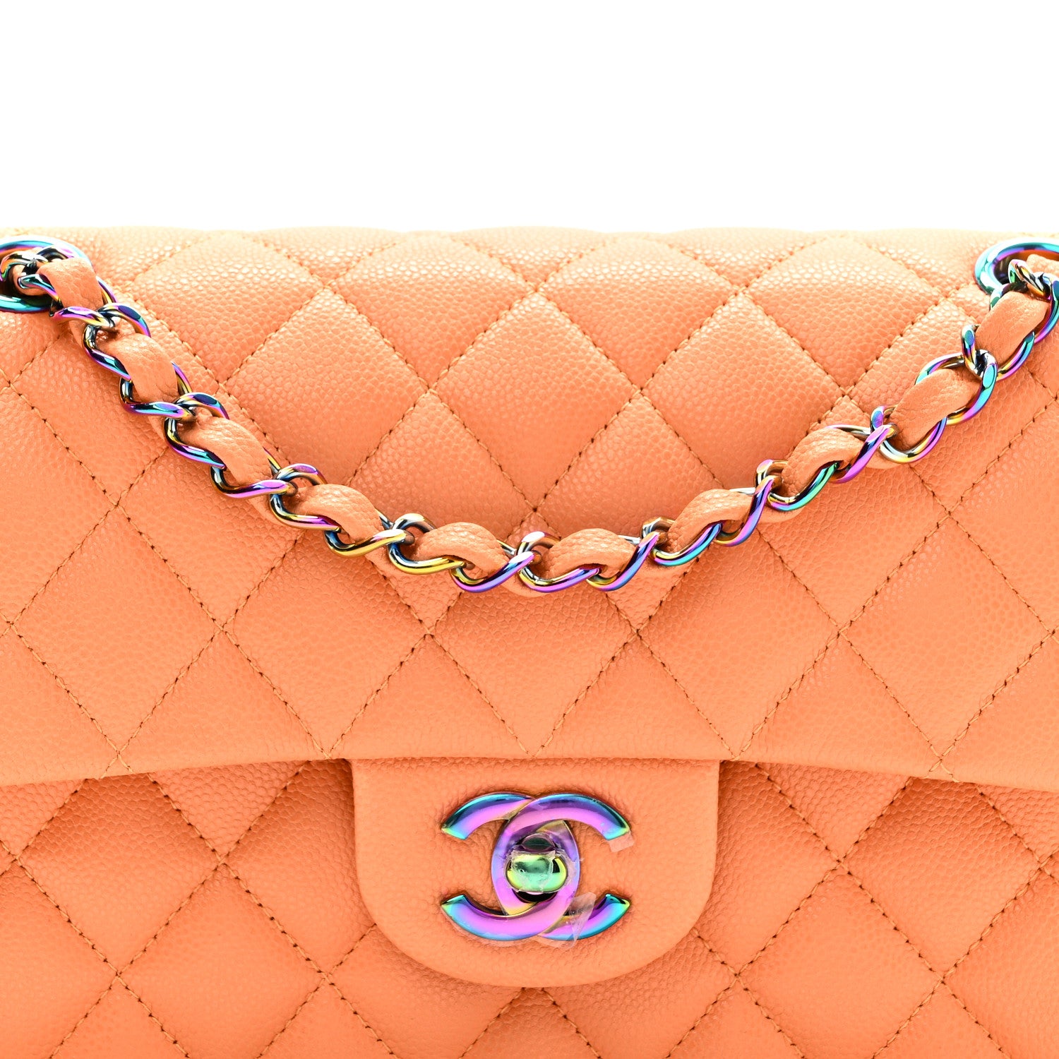 Chanel Caviar Quilted Rainbow CC Small Double Flap Orange 8 of 10