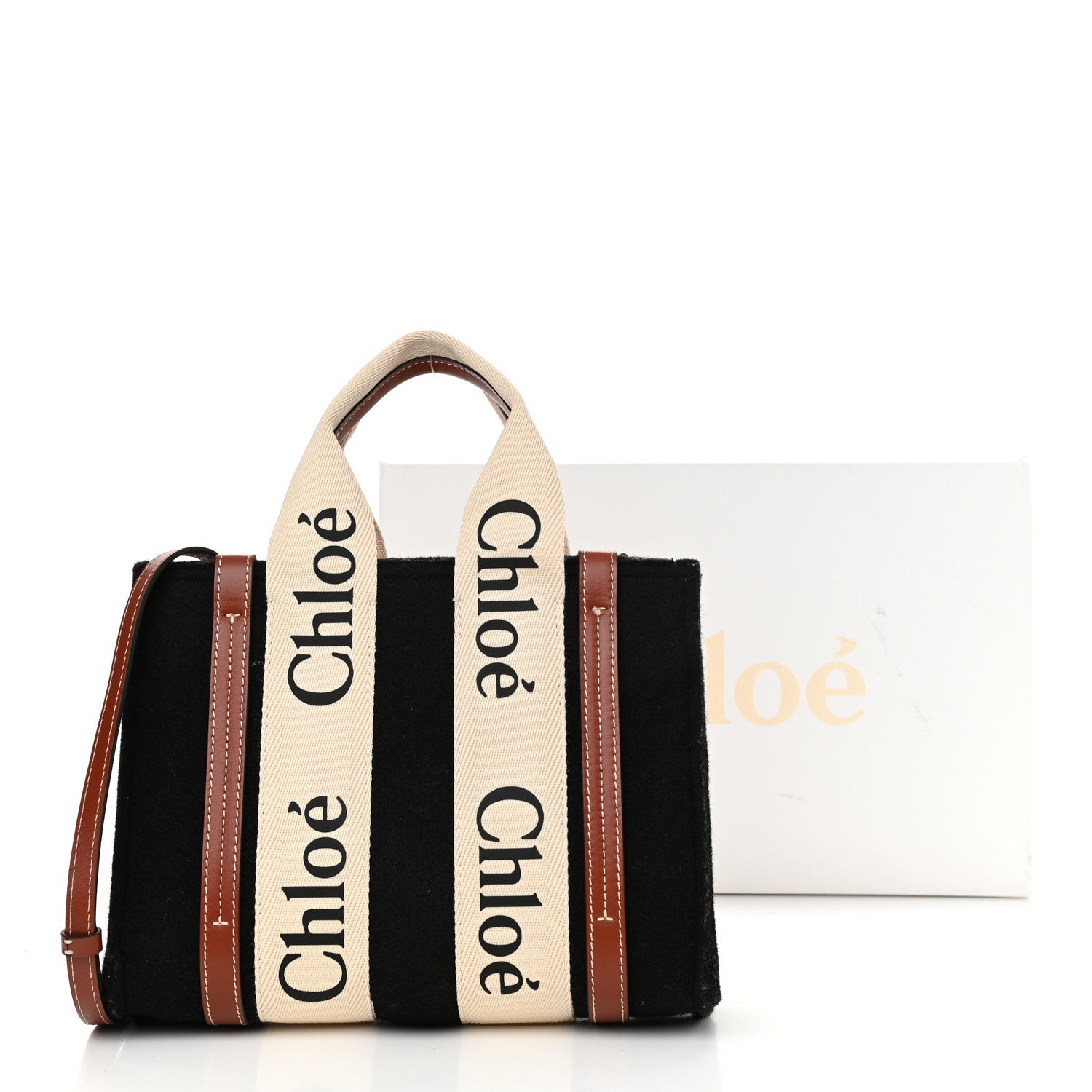 Chloe Felt Calfskin Small Woody Ribbon Tote With Strap Black 11 of 11