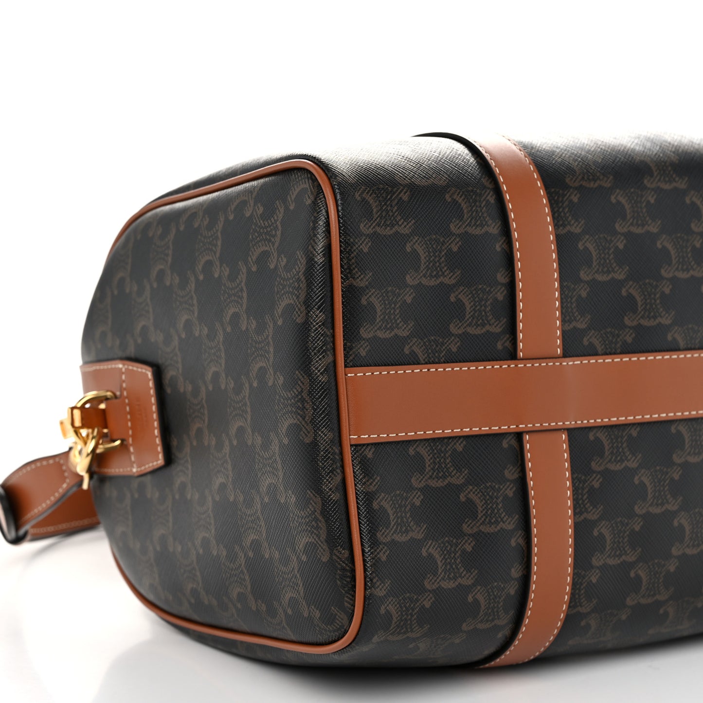 Triomphe Canvas Calfskin Boston Bag Tan