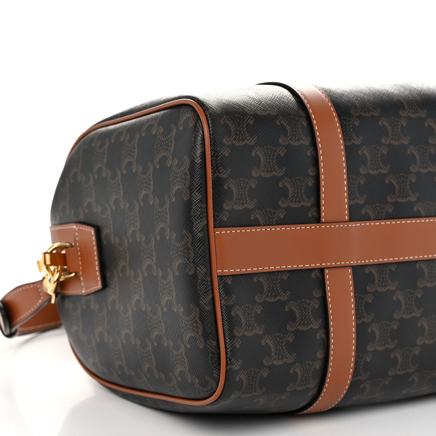 Celine Triomphe Canvas Calfskin Boston Bag Tan 9 of 11