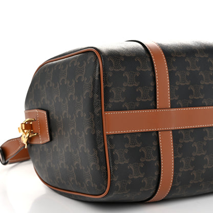 Celine Triomphe Canvas Calfskin Boston Bag Tan 9 of 11