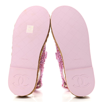Chanel Tweed Lambskin Velcro Dad Sandals 39.5 Pink Multicolor 5 of 8