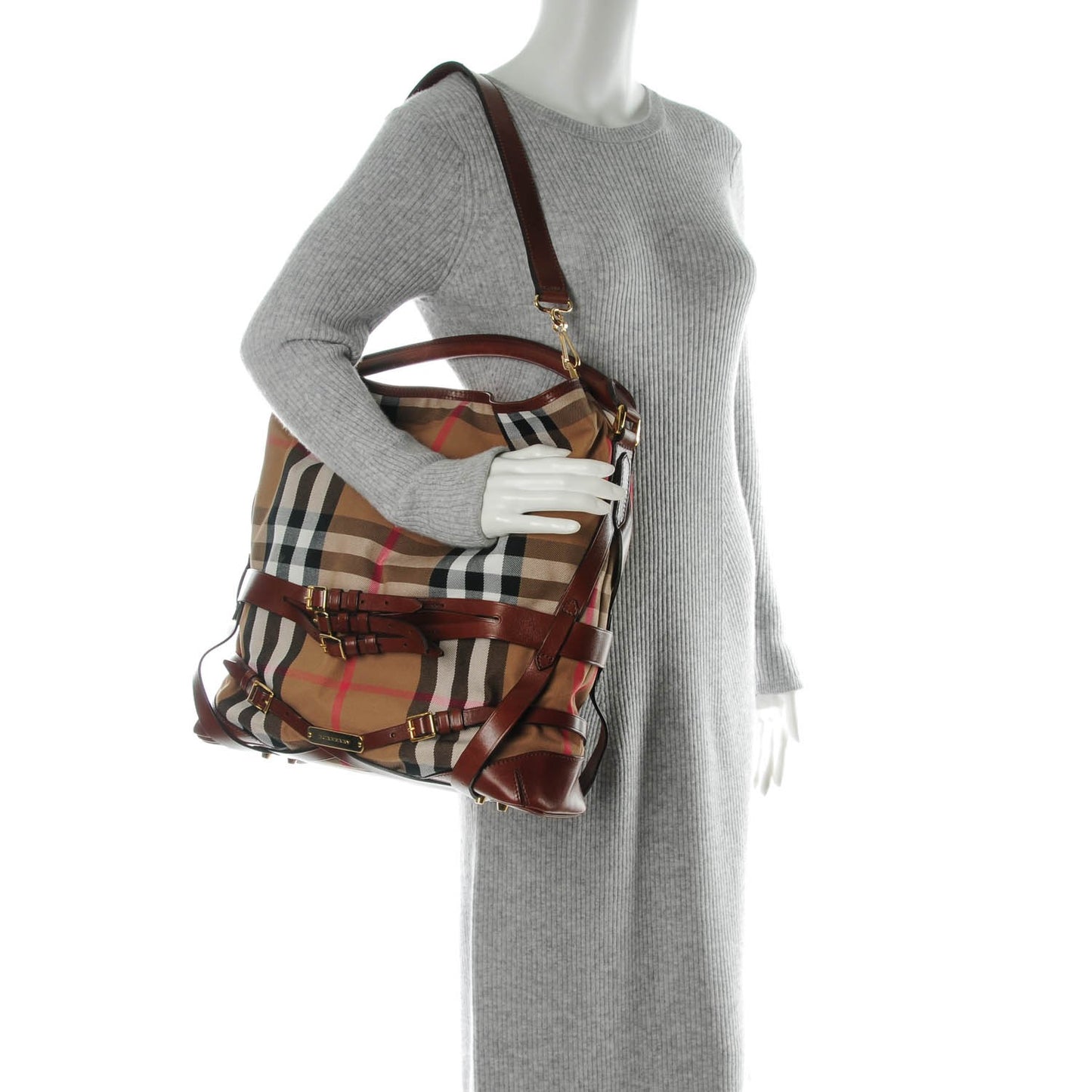 House Check Bridle Calfskin Medium Gosford Hobo Dark Tan