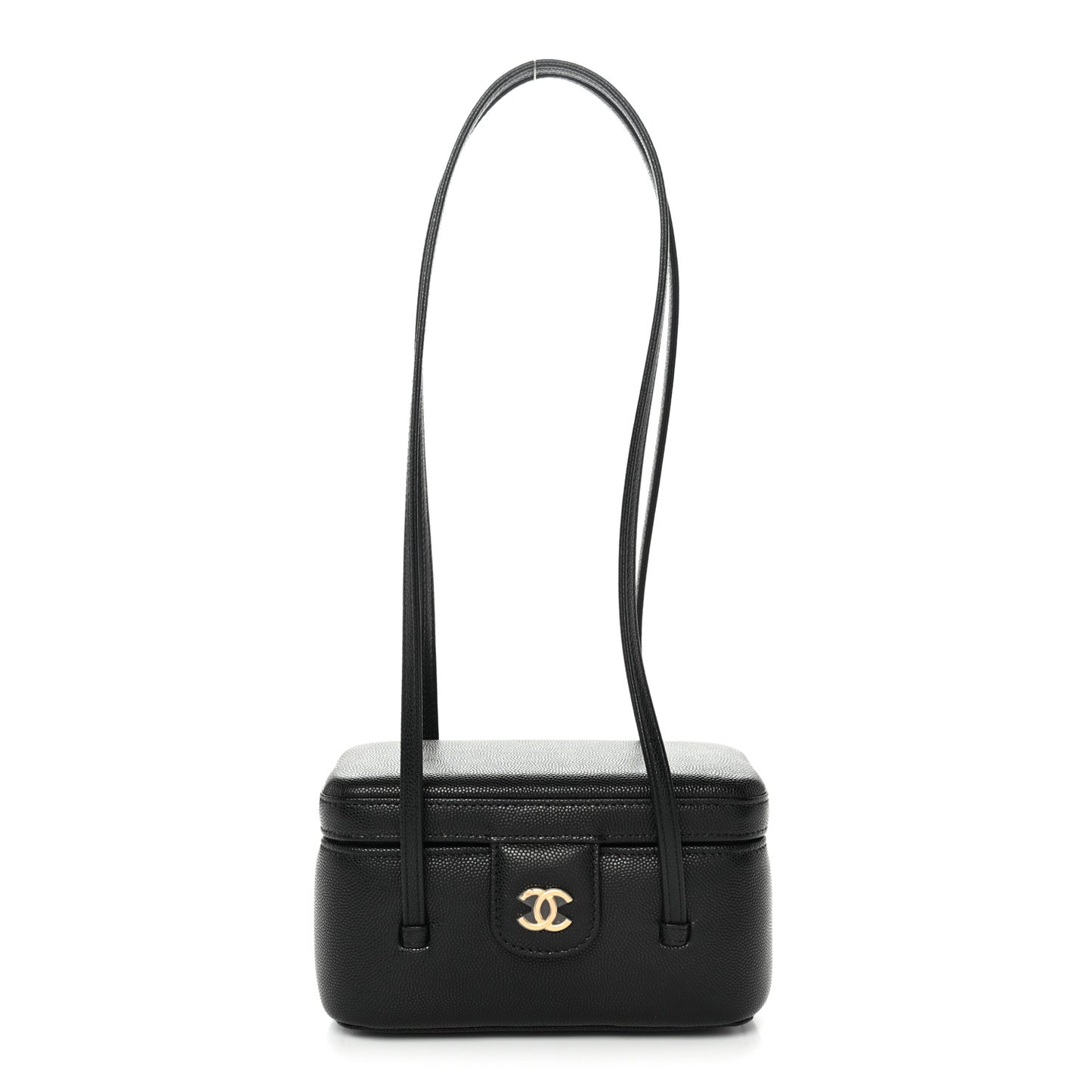 Shiny Caviar Preppy Coco Long Vanity With Strap Black