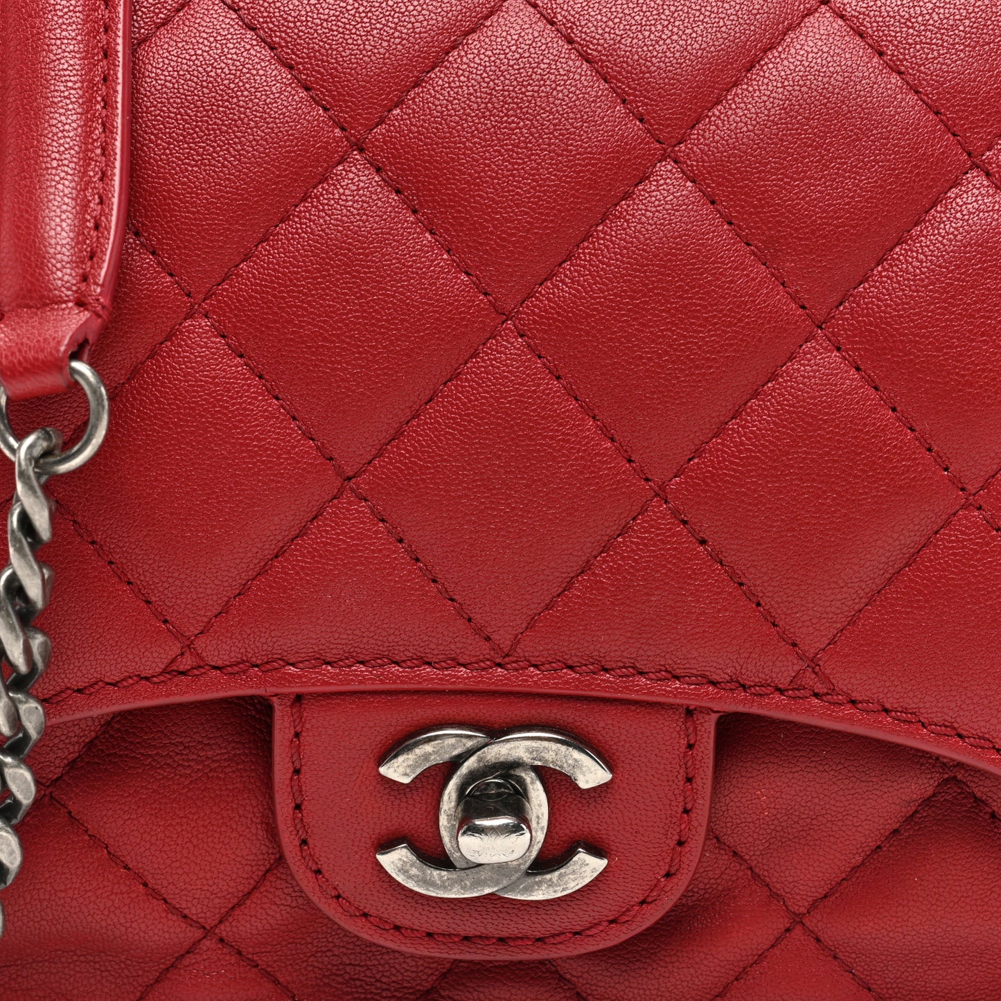 Goatskin Quilted Small Natural CC Flap Red