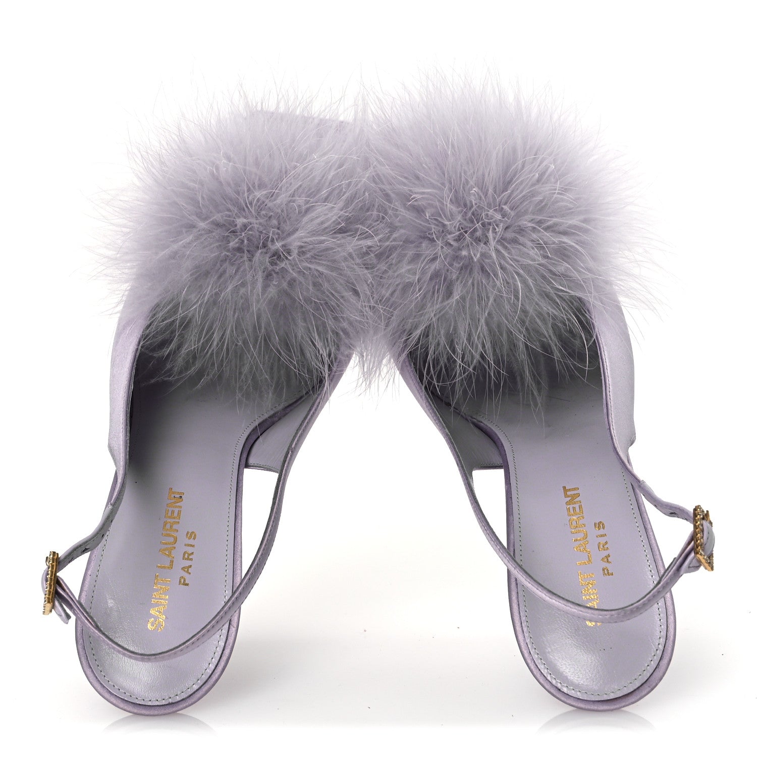 Saint Laurent Crepe Satin Mae Feathered Sandals Slight 38 Poly Grey 2 of 14
