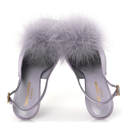 Saint Laurent Crepe Satin Mae Feathered Sandals Slight 38 Poly Grey 2 of 14