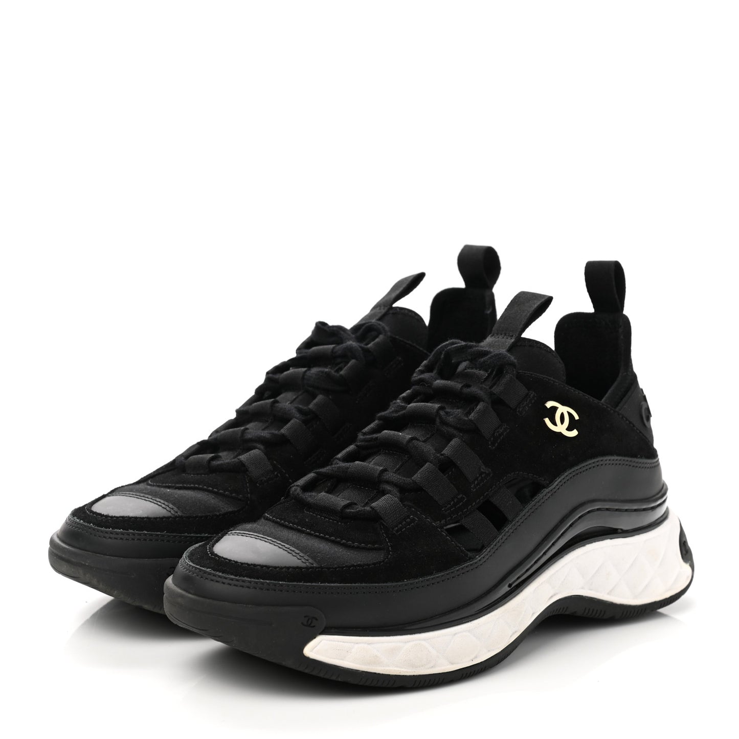 Velvet Calfskin Mixed Fibers CC Sneakers 36.5 Black