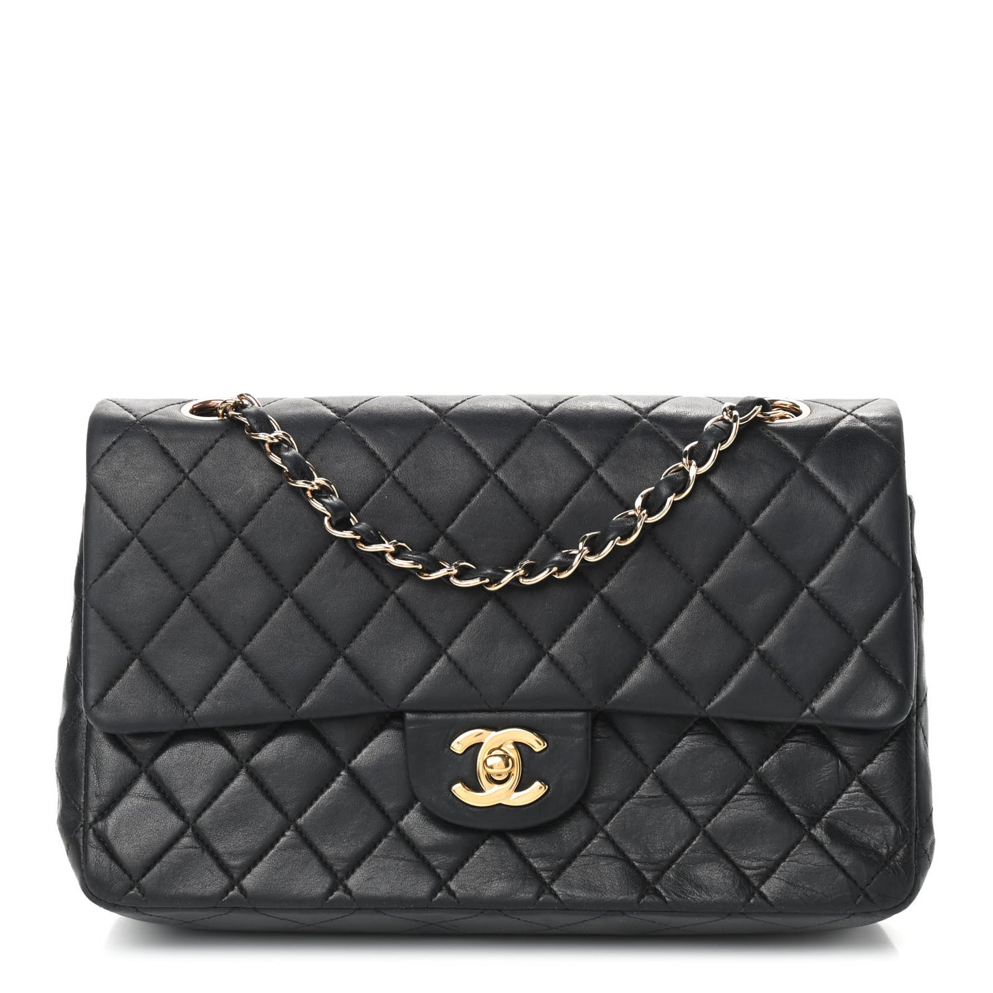 Lambskin Quilted Medium Double Flap Black