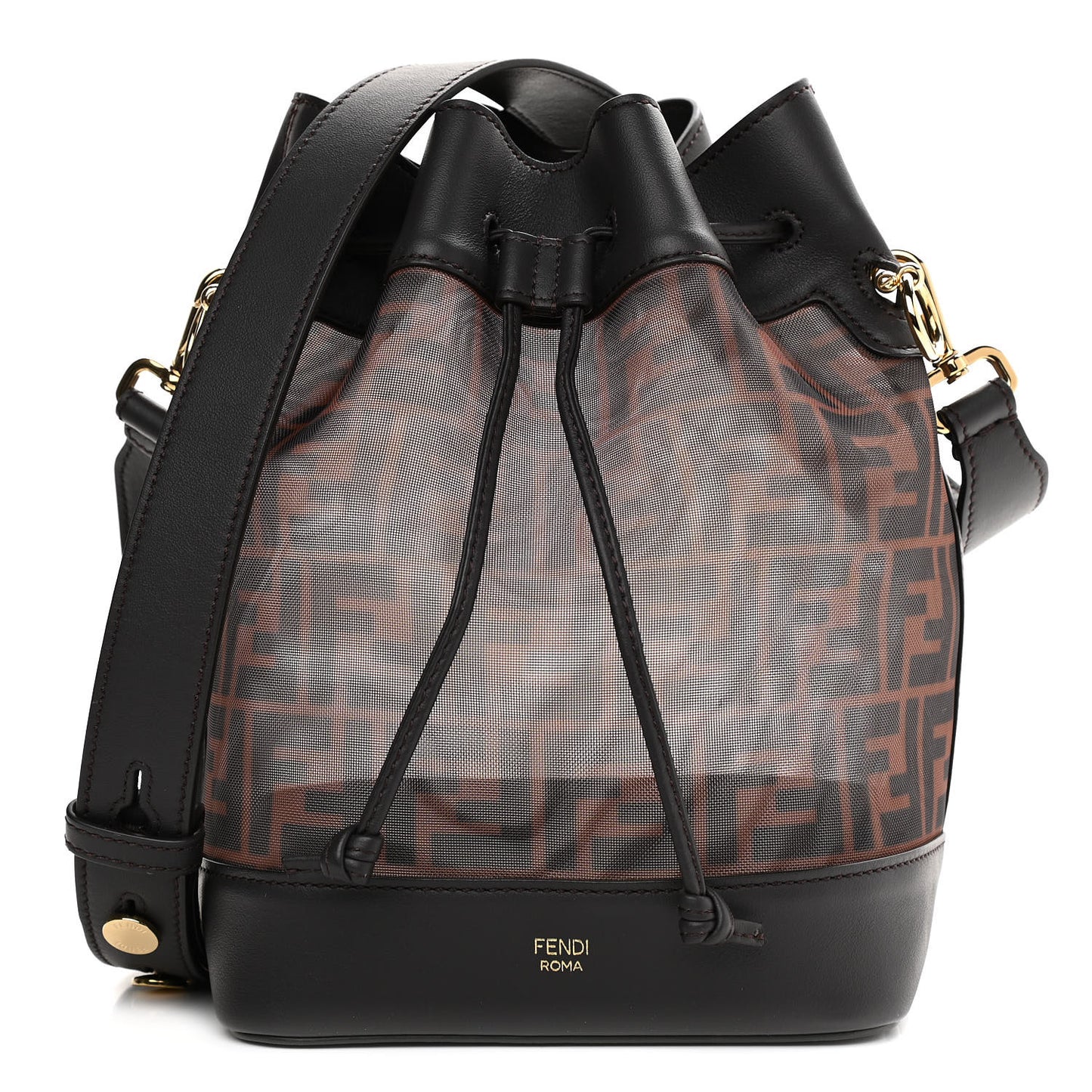Mesh Vitello Grace F is Fendi FF 1974 Grande Mon Tresor Bucket Bag Marrone Black Ebano
