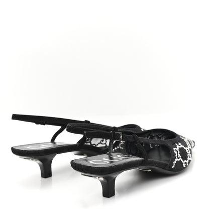 Gucci Tela Retino Kid Scamosciato Crystal GG Monogram Square G 35mm Slingback Pumps 37.5 Black 5 of 9