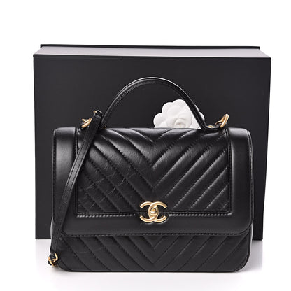 Chanel Calfskin Chevron Quilted Top Handle Flap Black 11 of 11