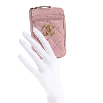 Chanel Caviar Quilted Studded CC Zip Card Holder Pink 2 of 14