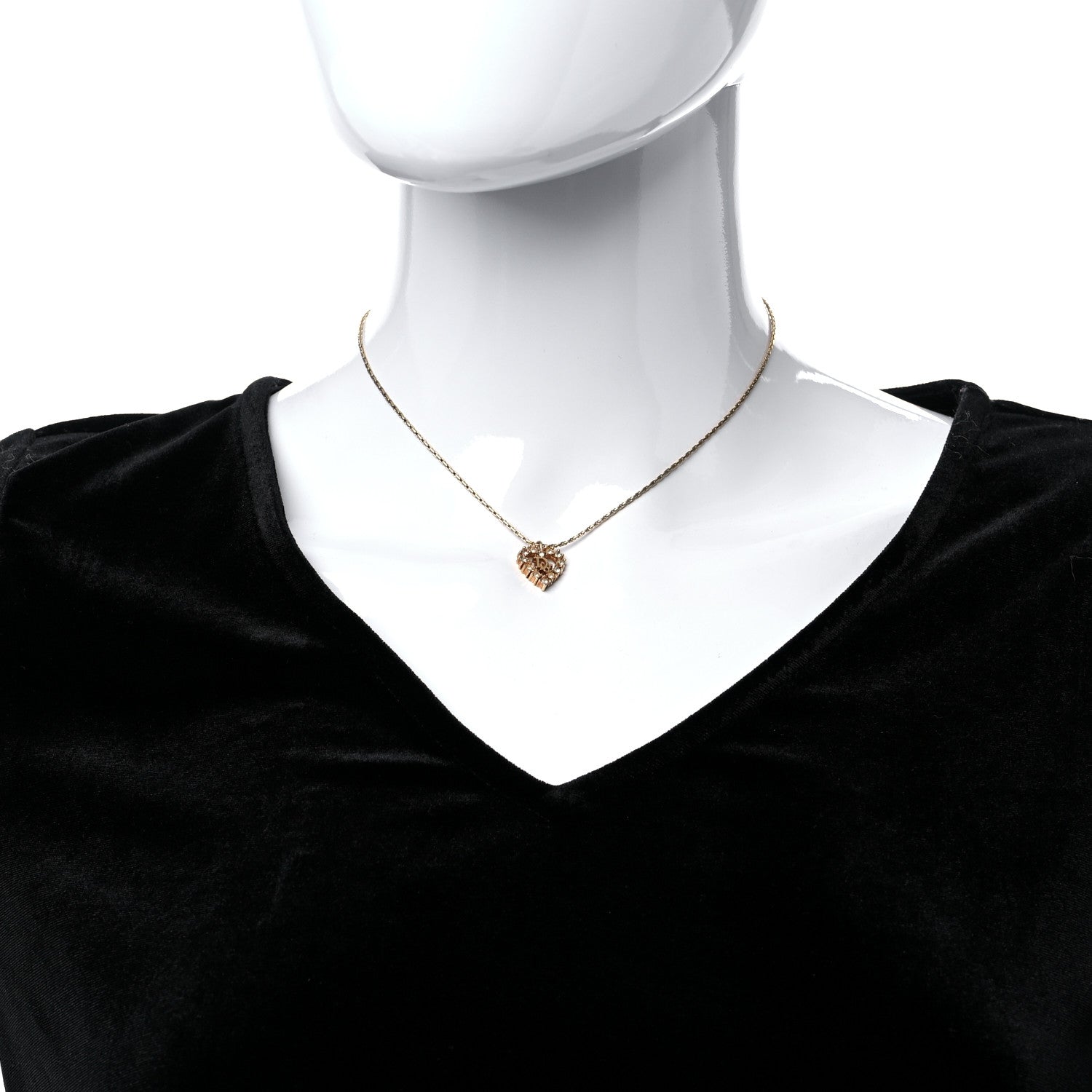 Christian Dior Crystal Heart Necklace Gold 2 of 5