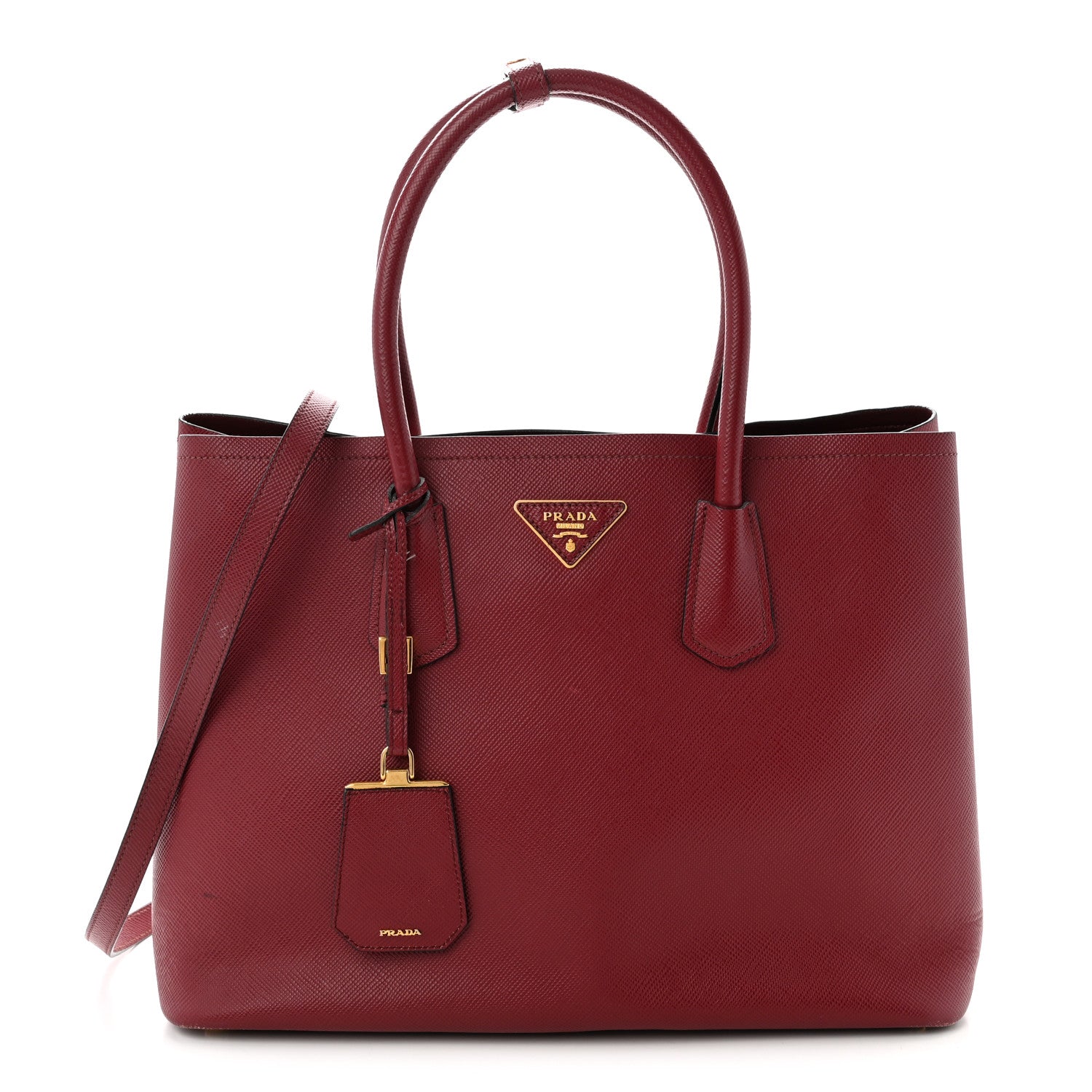 Prada Saffiano Cuir Medium Double Bag Cerise 1 of 16