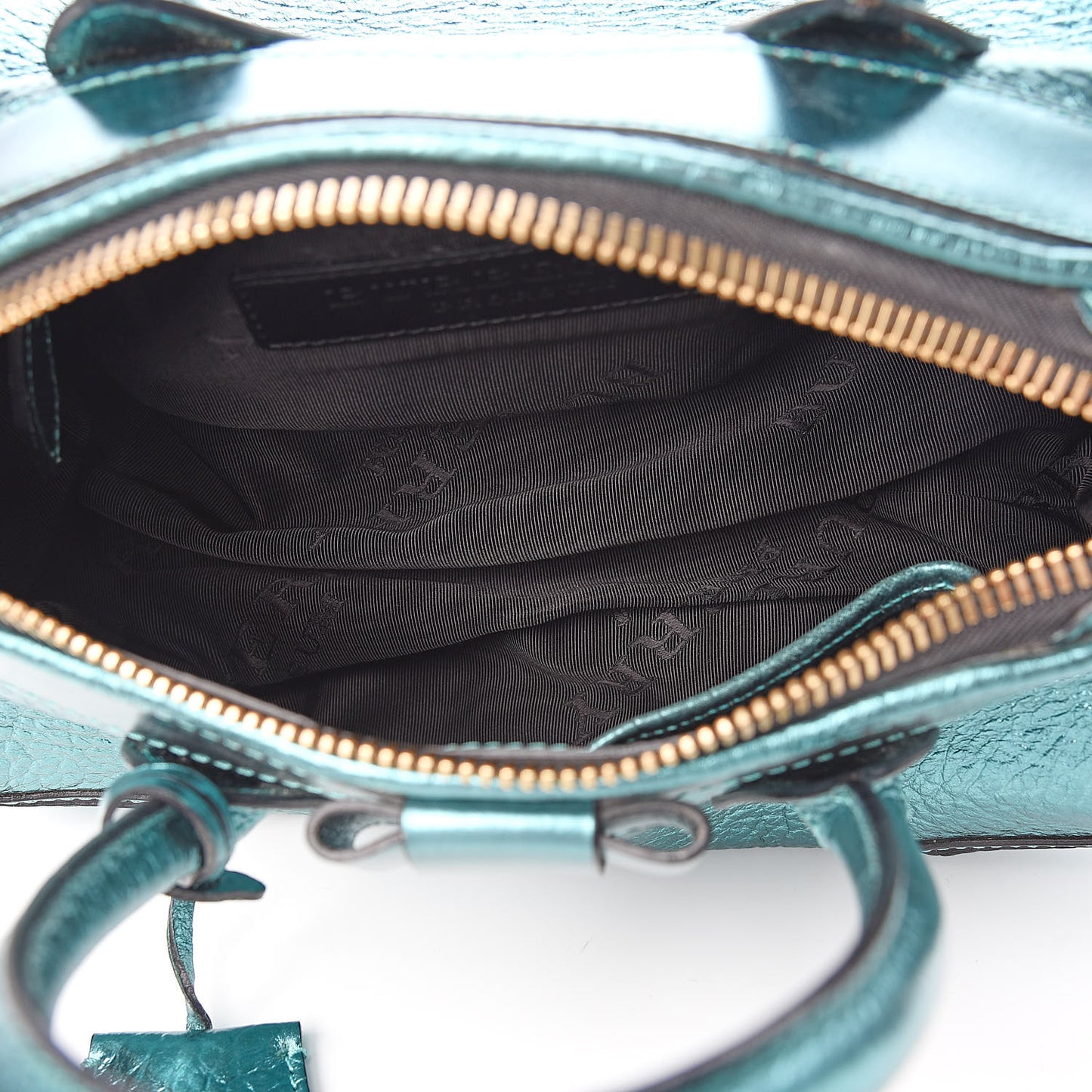 Metallic Calfskin Blaze Satchel Petrol Blue