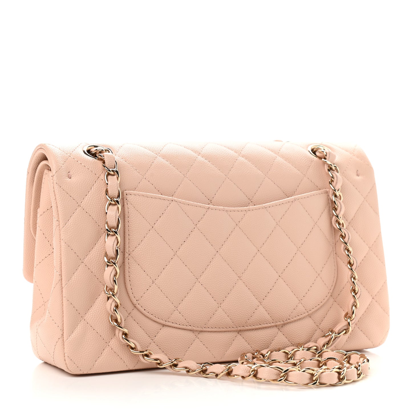 Caviar Quilted Medium Double Flap Light Beige
