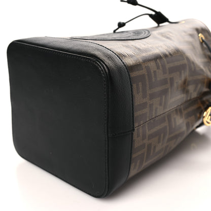 Fendi Glazed Fabric Vitello Grace F is Fendi FF 1974 Stamp Patch Grande Mon Tresor Bucket Bag Mogano Panna Black 9 of 9