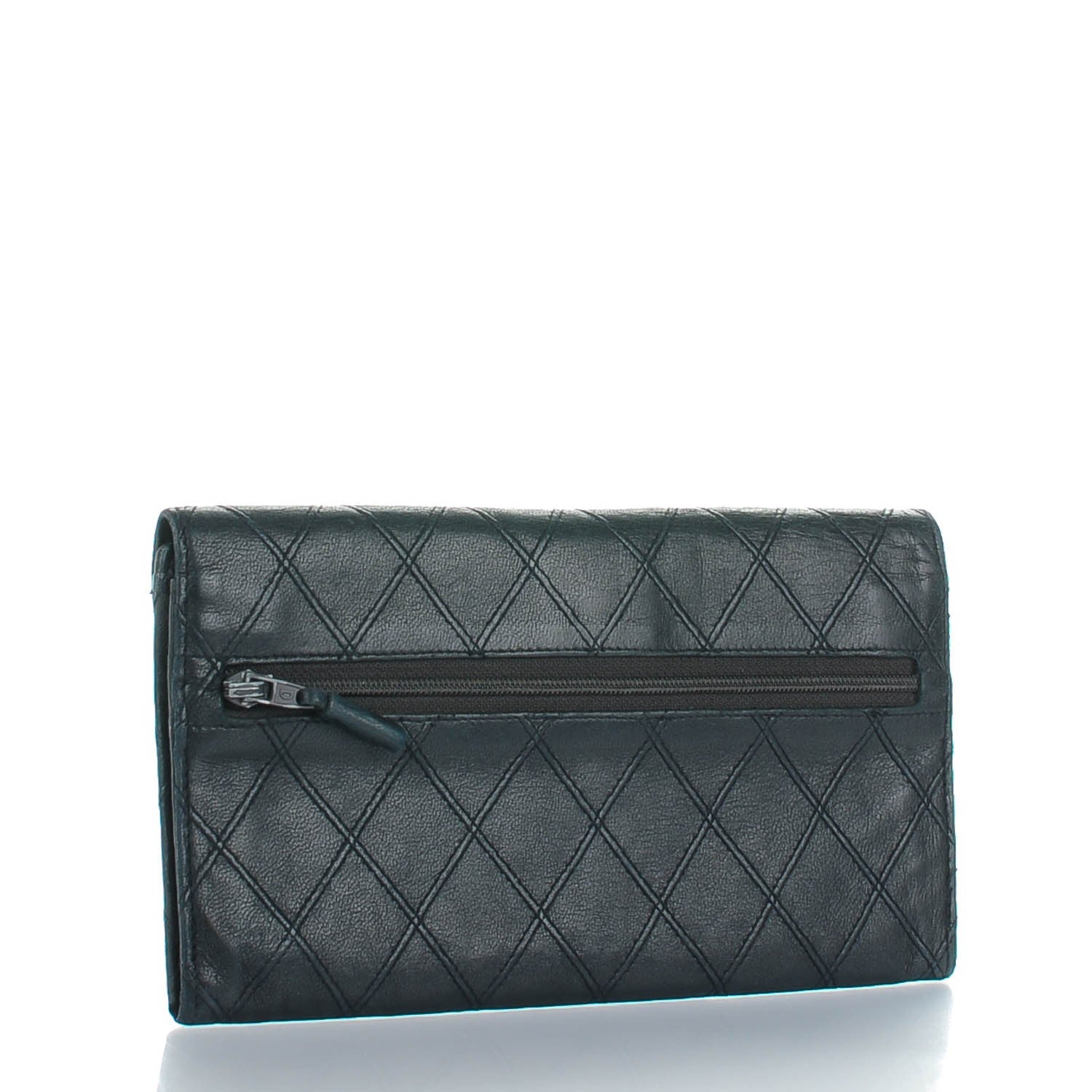 Chanel Lambskin Diamond Stitched Long Flap Wallet Black 3 of 8