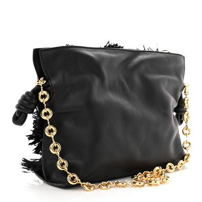 Loewe x HOWLS MOVING CASTLE Calfskin Suede Raffia Mini Flamenco Knot Clutch With Chain Black 3 of 11