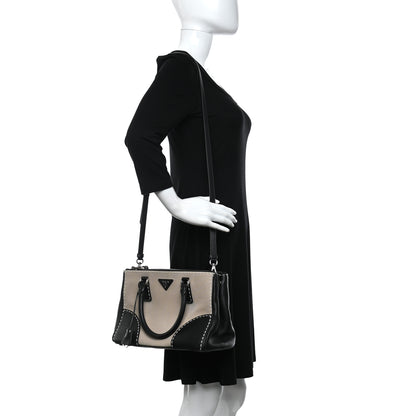 Prada Canvas Calfskin Small City Stitch Tote Black 2 of 16
