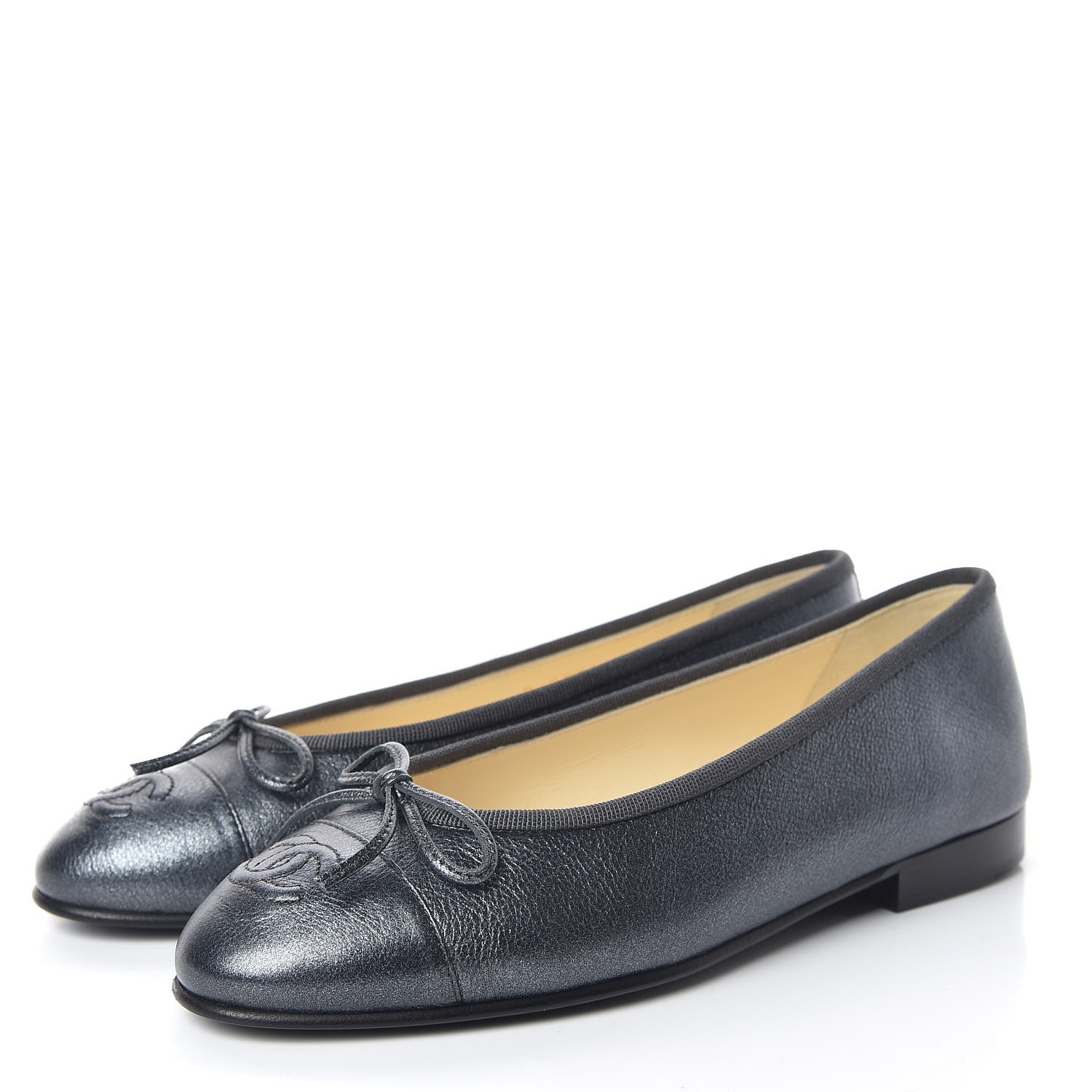 Chanel Metallic Lambskin CC Cap Toe Ballerina Flats 35.5 Argent 3 of 8