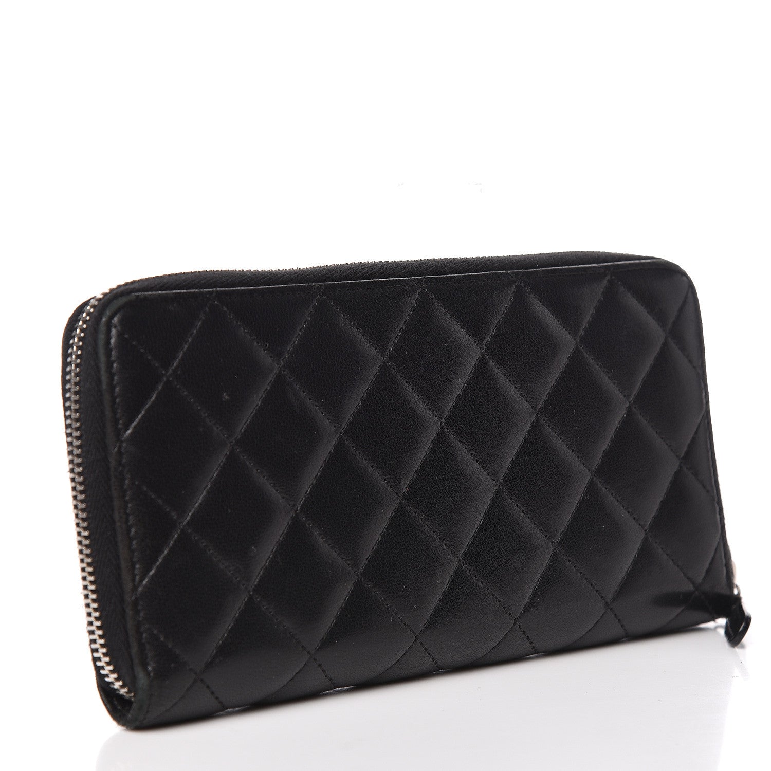 Chanel Lambskin Quilted Large Gusset Zip Around Wallet Black 3 of 17