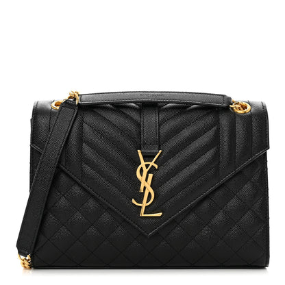 Saint Laurent Grain De Poudre Textured Mixed Matelasse Triquilt Medium Monogram Satchel Black 1 of 9