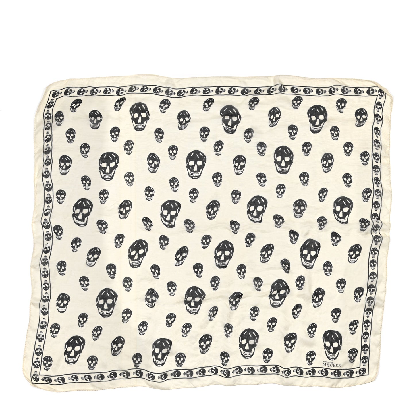 Silk Chiffon Skull Scarf Ivory Black