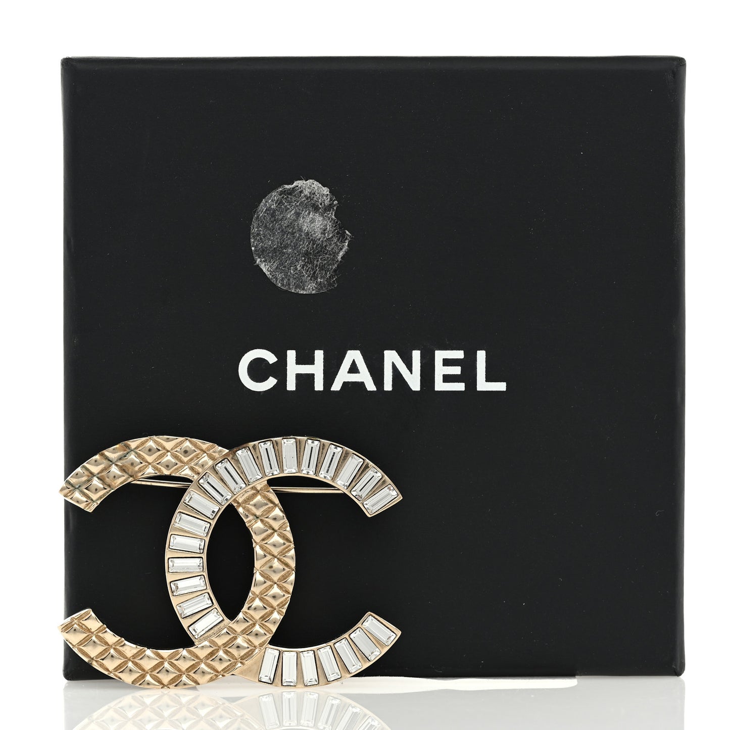 Baguette Crystal Quilted CC Brooch Gold