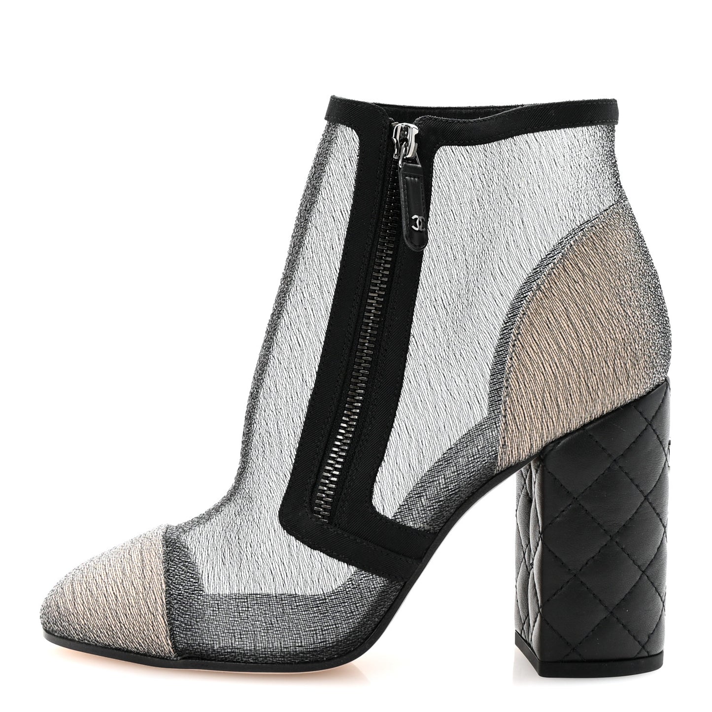 Mesh Grosgrain Cap Toe Short Boots 38 Grey Black