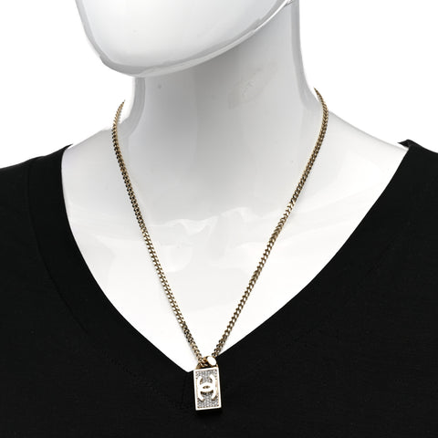 Crystal Dog Tag Charm Necklace Gold