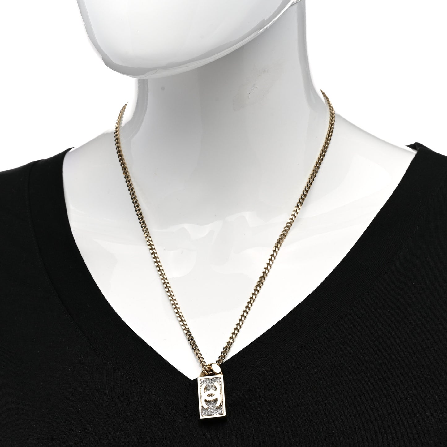 Crystal Dog Tag Charm Necklace Gold