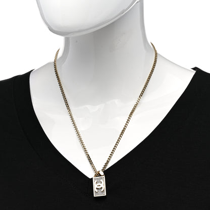 Chanel Crystal Dog Tag Charm Necklace Gold 2 of 5